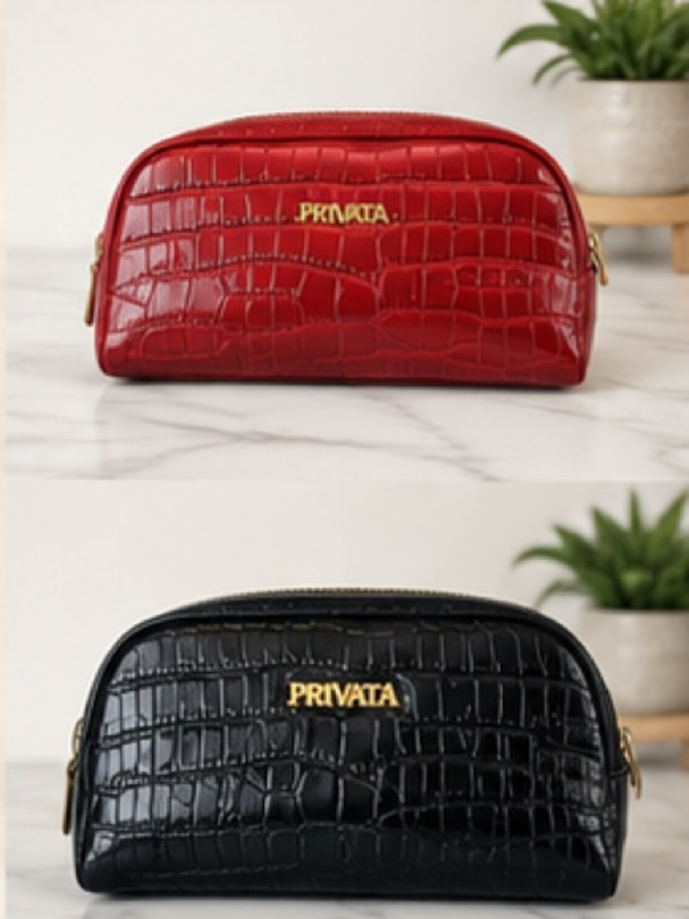 🍒Red Croc-Embossed Cosmetic Pouch🍒